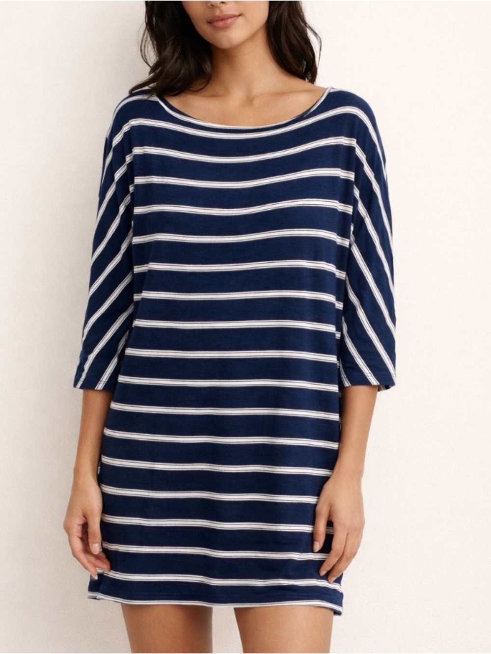 Michael Stars Navy Strip Dolman Sleeve Modal Shirt Dress One Size